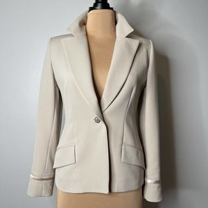 Vintage Badgley Mischka Blazer Pockets Beige Ivory Lined Strong Shoulder Size 6